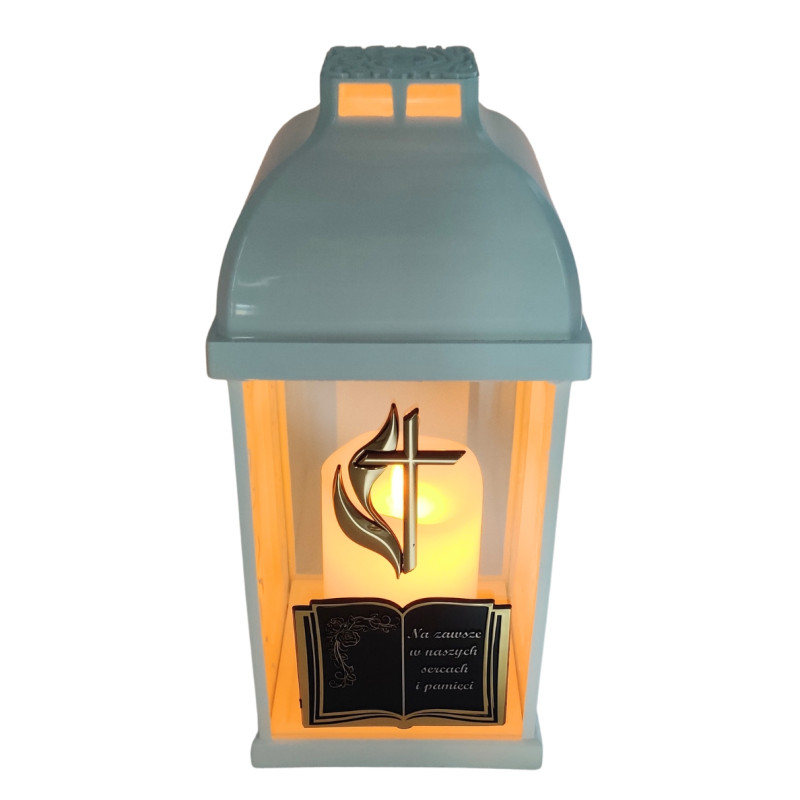 FERMO small book chapel candle - cross/flame white/gold 29cm