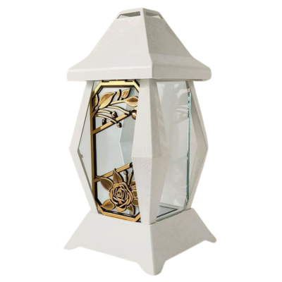 VERSO kleine Kapellenkerze, weiß/goldene Blumen, 30cm