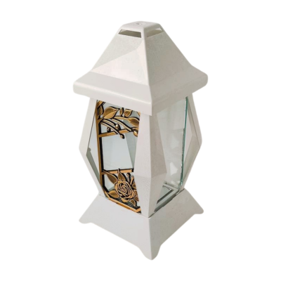 VERSO small chapel candle, white/gold flowers, 30cm 2