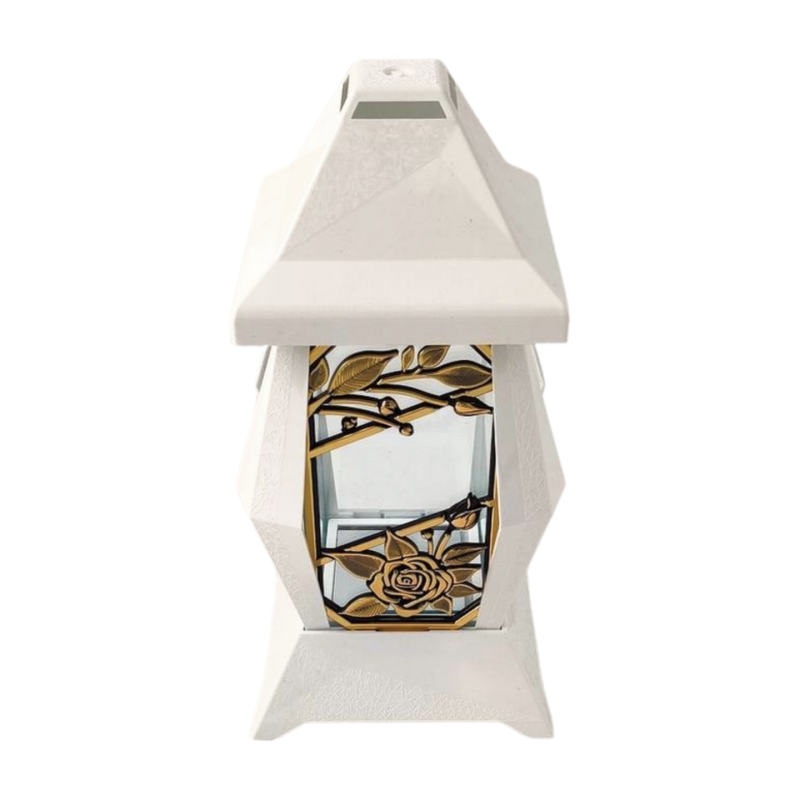 VERSO small chapel candle, white/gold flowers, 30cm