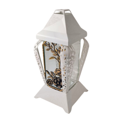 INVERSO kaplní svíčka velké květy bílá/zlatá 37cm