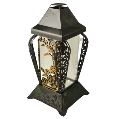 Znicz kapliczka INVERSO duży kwiaty czarny/złoto 37cm