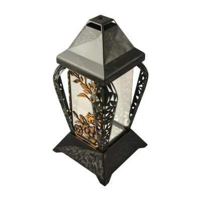 Znicz kapliczka INVERSO duży kwiaty czarny/złoto 37cm 2