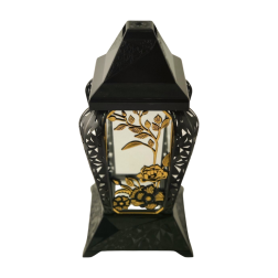 Znicz kapliczka INVERSO duży kwiaty czarny/złoto 37cm