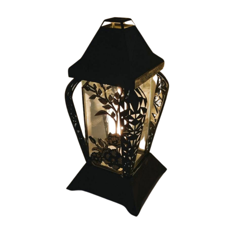 Znicz kapliczka INVERSO duży kwiaty czarny/złoto 37cm