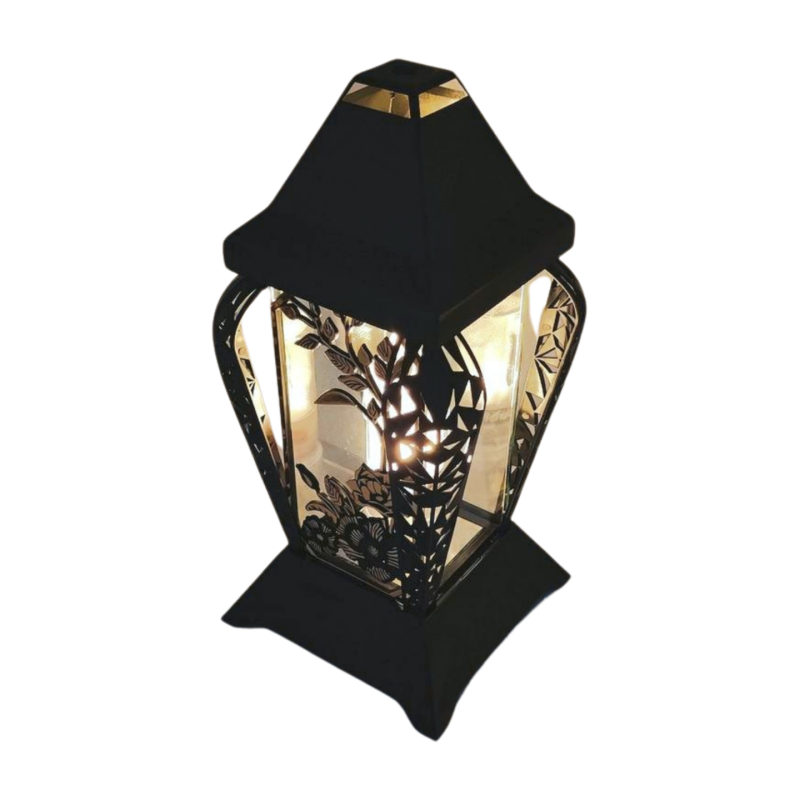 Znicz kapliczka INVERSO duży kwiaty czarny/złoto 37cm