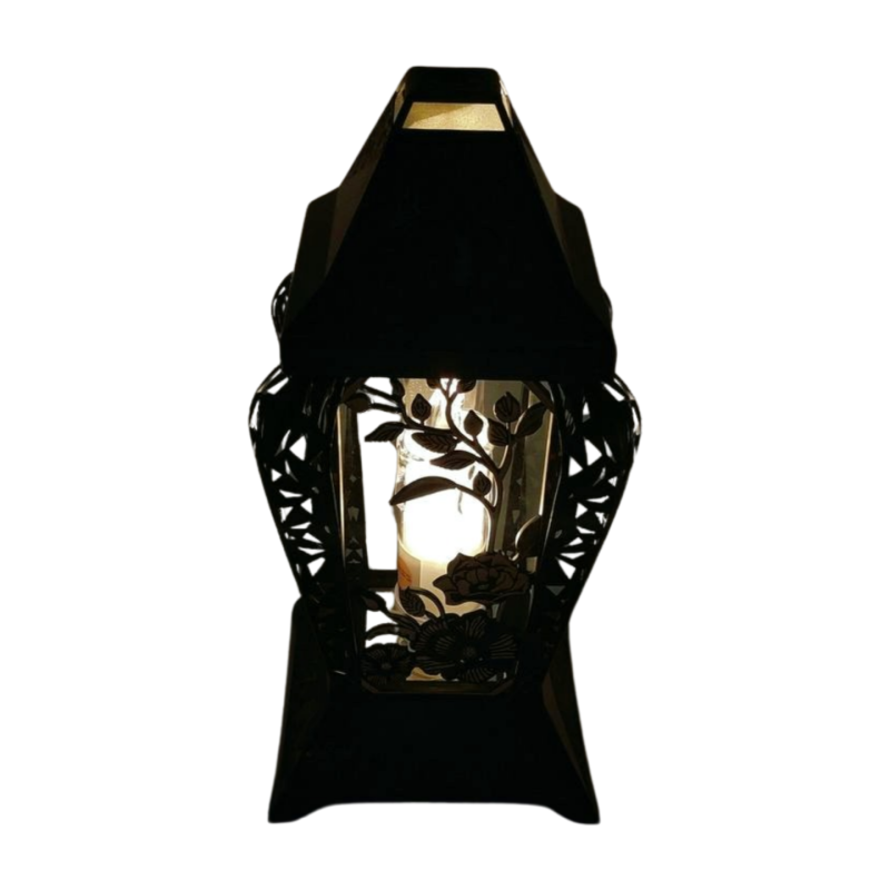 Znicz kapliczka INVERSO kwiaty czarny/złoto 37cm