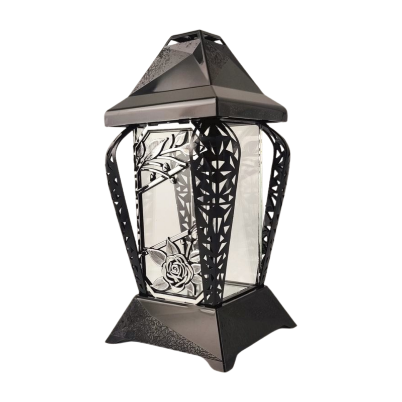 INVERSO kleine Kapellenkerze Blumen schwarz/silber 30 cm