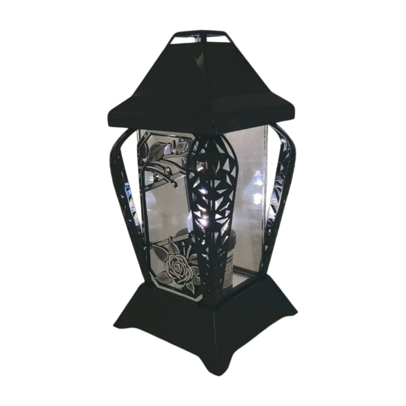 Znicz kapliczka INVERSO mały kwiaty czarny/srebro 30cm