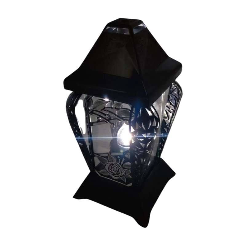 Znicz kapliczka INVERSO mały kwiaty czarny/srebro 30cm