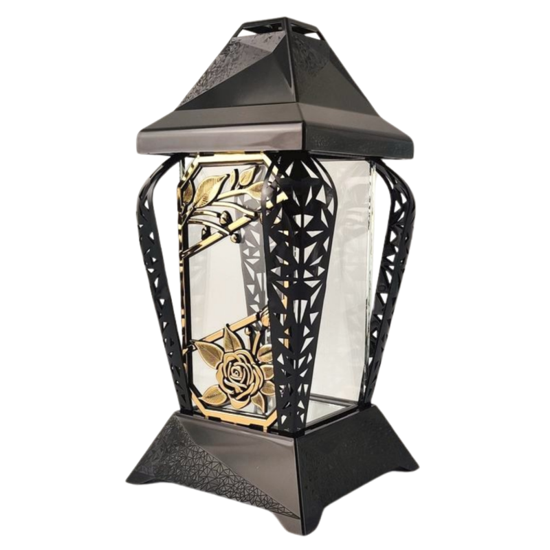 INVERSO kleine Kapellenkerze Blumen schwarz/gold 30 cm