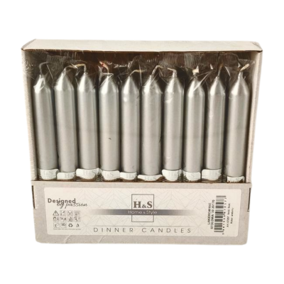 RAK table candles (07257) Home & Style 20/170 silver metallic ~6h 30pcs. 2