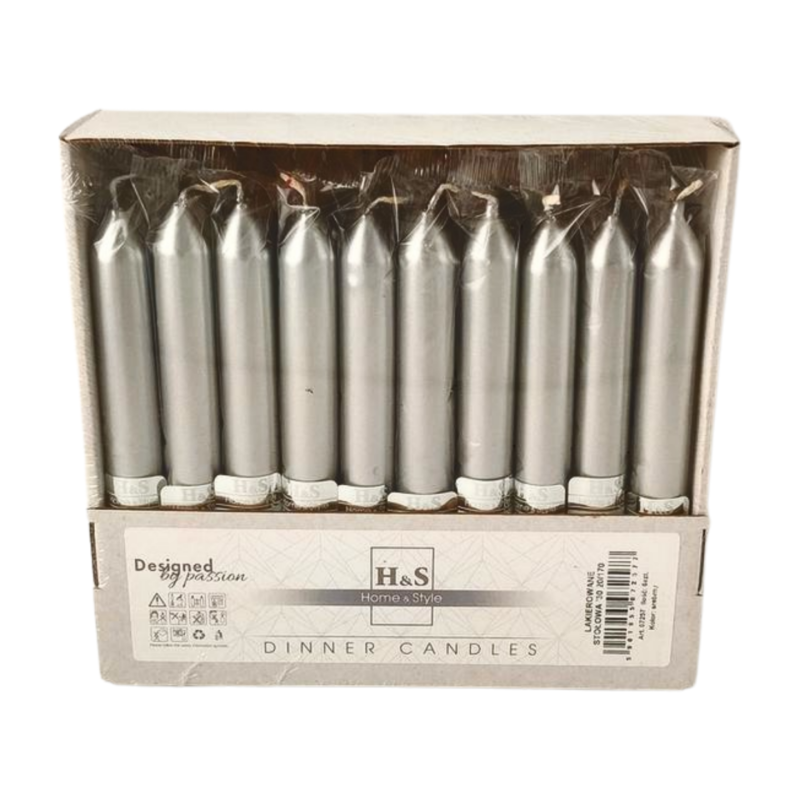 RAK table candles (07257) Home & Style 20/170 silver metallic ~6h 30pcs.