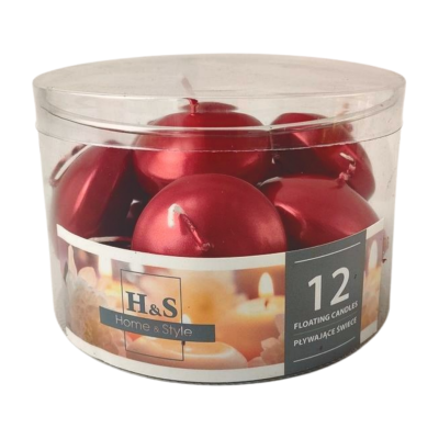 Świece pływające RAK (06990) Home & Style (48/28) czerwony met. ~4h 12szt. 2