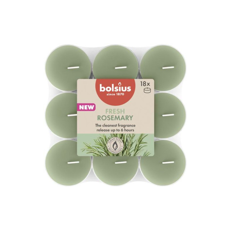 Vonné čajové svíčky BOLSIUS 38mm (čerstvý rozmarýn) ~4h 18 ks.