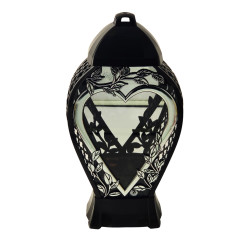 Svíčka GLOMOUR s prolamovanou vázou, velké stříbrné srdce