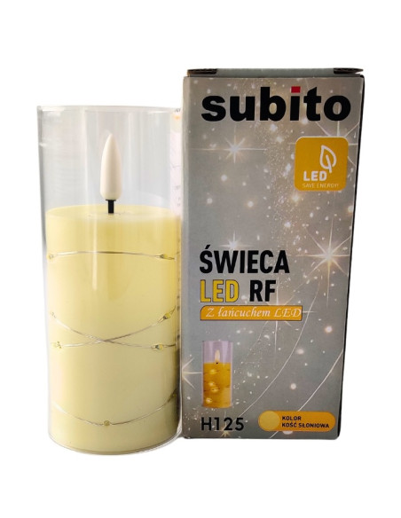 LED candle with LED chain SUBITO GC711 D55H125 ivory (266)