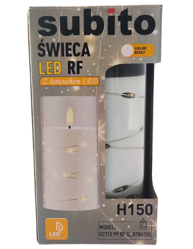 LED-Kerze mit LED-Kette SUBITO GC710 D78H150 weiß (314)
