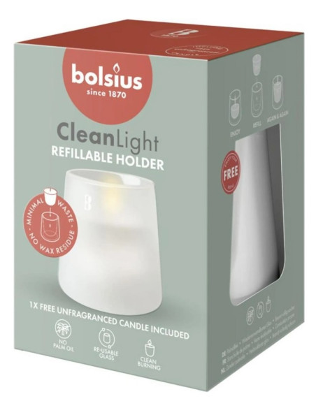 Świecznik + świeca bezzapachowa BOLSIUS CleanLight ~20h