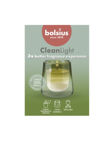 Kerzenständer + Duftkerze Gardenie & Feige BOLSIUS CleanLight ~20 Std.