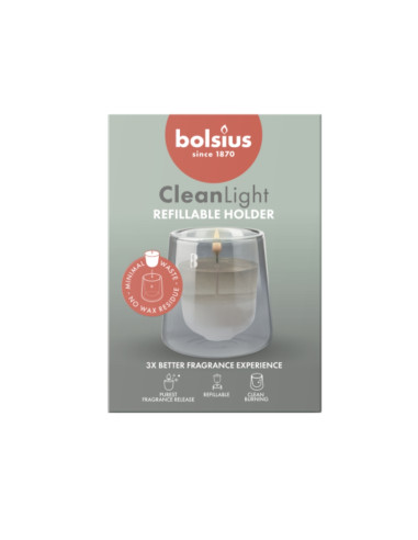 Svícen + vonná svíčka Cypřiš a jantar BOLSIUS CleanLight ~20h