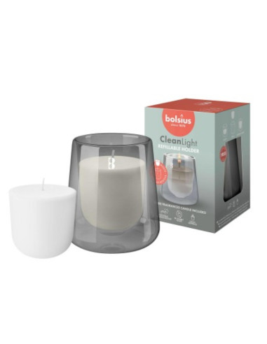 Svícen + vonná svíčka Cypřiš a jantar BOLSIUS CleanLight ~20h