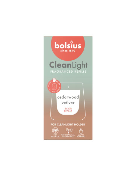 Świece zapach. do świecznika BOLSIUS CleanLight ~20h Cedarwood Vetiver 2szt