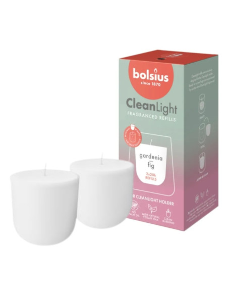 Scented candles for the BOLSIUS CleanLight candle holder ~20h Gardenia & Fig 2 pcs.