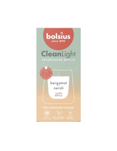 Vonné svíčky do svícnu BOLSIUS CleanLight ~20h Bergamot a Neroli 2 ks.