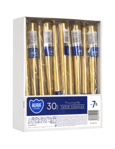 BISPOL Aura table candles s30-1-213 245/23 gold metallic ~7h 30pcs.