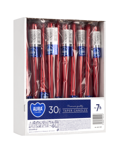 BISPOL Aura table candles s30-1-230 245/23 red metallic ~7h 30pcs.