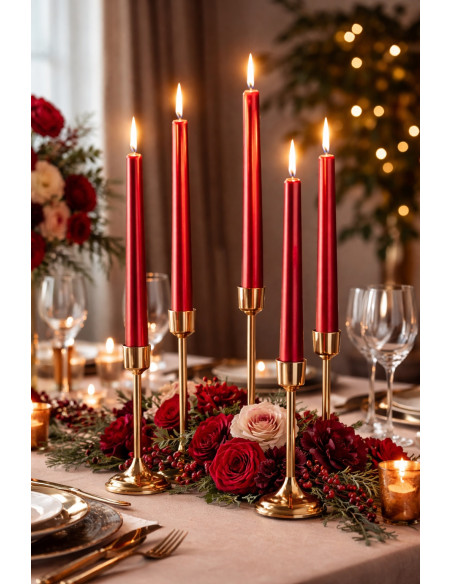 Świece stołowe BISPOL Aura s30-1-230 245/23 czerwony metalik ~7h 30szt.