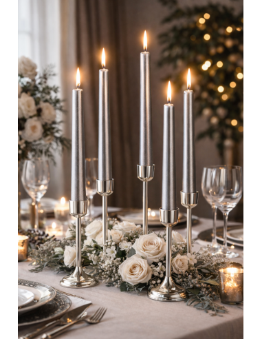 BISPOL Aura stolové sviečky s30-1-271 245/23 strieborná metalíza ~7h 30 ks.