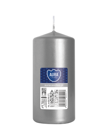 Świeca pieńkowa walec BISPOL Aura sw50/100-271 (srebrny metalik) ~20h