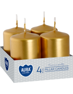 Säulenkerzen BISPOL Aura sw40/60-213 (gold metallic) ~7h 4 Stück.