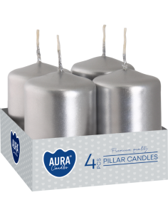Säulenkerzen BISPOL Aura sw40/60-271 (metallic silber) ~7h 4 Stück.