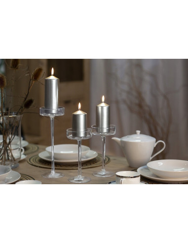 Pillar candles BISPOL Aura sw40/60-271 (metallic silver) ~7h 4 pcs.