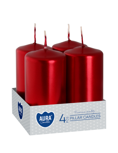 Pillar candles BISPOL Aura sw40/80-230 (metallic red) ~9h 4 pcs.