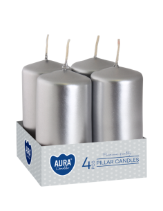 Säulenkerzen BISPOL Aura sw40/80-271 (metallic silber) ~9h 4 Stück.