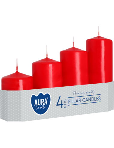 Stĺpové sviečky s odmernými valcami BISPOL Aura sw50/4-030 (červené) 4 ks.