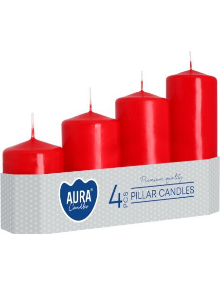 Svíčky sloupkové, odměrné válce BISPOL Aura sw50/4-030 (červené) 4 ks.