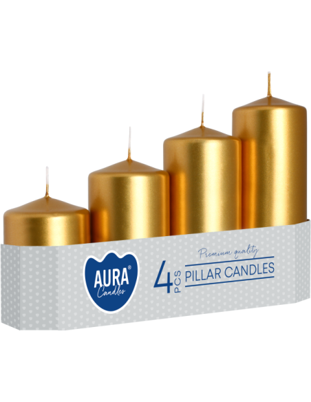Świece pieńkowe walce stopniowane BISPOL Aura sw50/4-213 (złoty met.) 4szt.