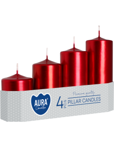 Świece pieńkowe walce stopniowane BISPOL Aura sw50/4-230 czerwony met 4szt.