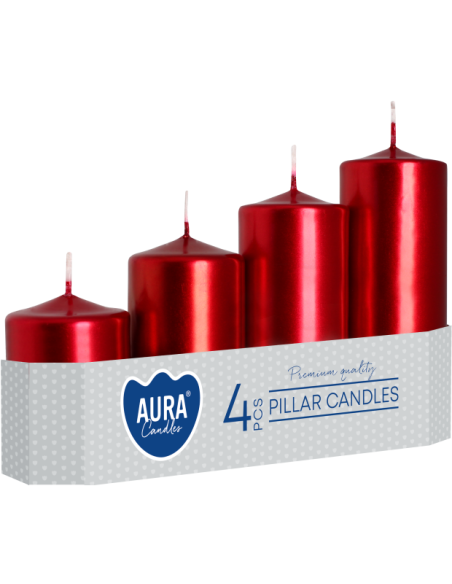 Svíčky sloupkové, odměrné válce BISPOL Aura sw50/4-230 červené, 4 ks.