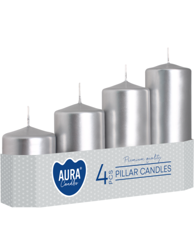 Pillar candles graduated cylinders BISPOL Aura sw50/4-271 silver metal 4 pcs.