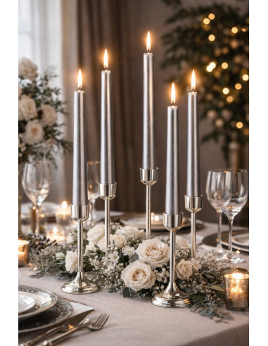 Świece Bispol Candles Aura s30-271 ~7h 10 sztuk srebrny metalik