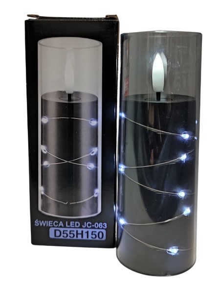 Świeca oplatana LED GRANDE 5506 D55H150 czarna/biały zimny