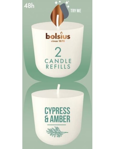 Vonné sviečky do svietnika BOLSIUS CleanLight ~24h Cyprus a jantár, 2 ks.