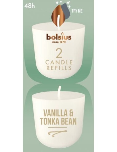 Scented candles for the BOLSIUS CleanLight ~24h Vanilla & Tonka candle holder, 2 pcs.