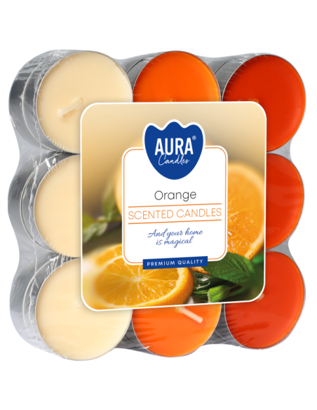 Vonné čajové sviečky BISPOL Aura str. 15-18-63 (oranžové) 4h 18 ks.